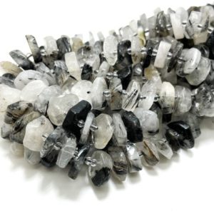 Natural Cloudy Black Tourmalinated Quartz Faceted Flat Disc Round Nugget Loose Gemstone Beads – Rdf15 | Natural genuine chip Tourmalinated Quartz beads for beading and jewelry making.  #jewelry #beads #beadedjewelry #diyjewelry #jewelrymaking #beadstore #beading #affiliate #ad