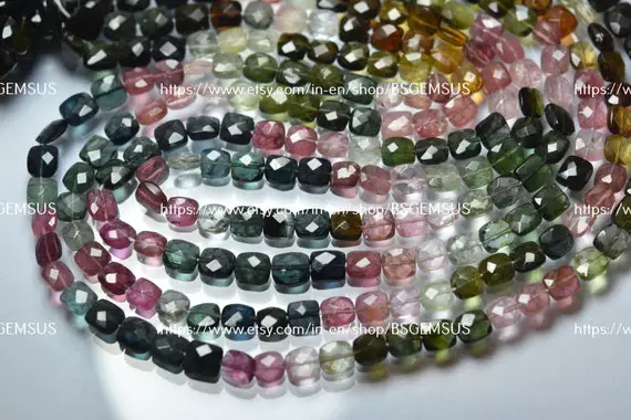 14 Inches Strand,finest Quality,natural Tourmaline Faceted Cushion Shaped Beads.size 5.5-6mm