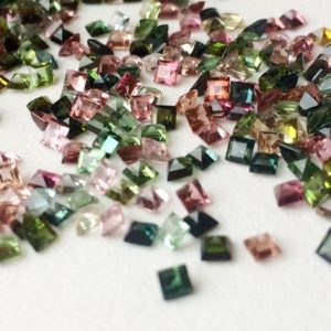 Shop Tourmaline Faceted Beads! 2mm Multi Tourmaline Princess Shape Cut Stones, Natural Faceted Multi Tourmaline Square For Jewelry, Loose Gems (1Cts To 10Cts Options) | Natural genuine faceted Tourmaline beads for beading and jewelry making.  #jewelry #beads #beadedjewelry #diyjewelry #jewelrymaking #beadstore #beading #affiliate #ad