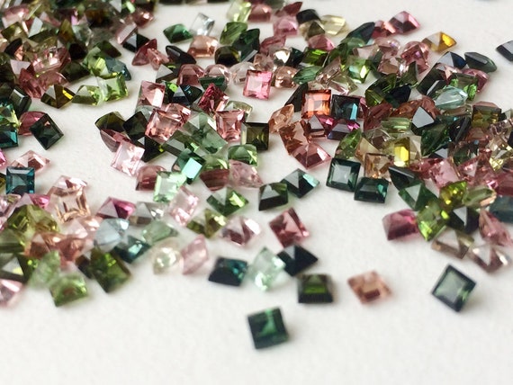 2mm Multi Tourmaline Princess Shape Cut Stones, Natural Faceted Multi Tourmaline Square For Jewelry, Loose Gems (1cts To 10cts Options)