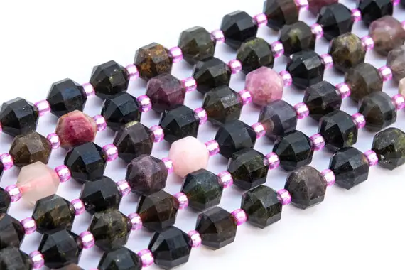 Genuine Natural Multicolor Tourmaline Loose Beads Grade A Faceted Bicone Barrel Drum Shape 8x7mm