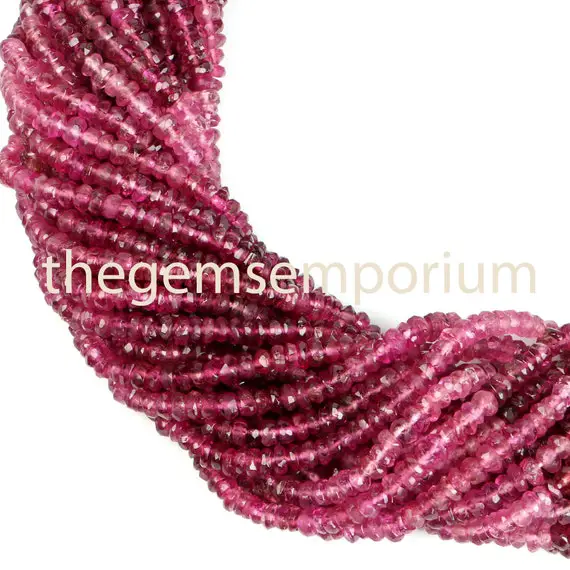 Rubellite Tourmaline Faceted Rondelle Beads, Rubellite Faceted Beads, Tourmaline Rondelle Beads, Tourmaline Beads, Rubellite Beads