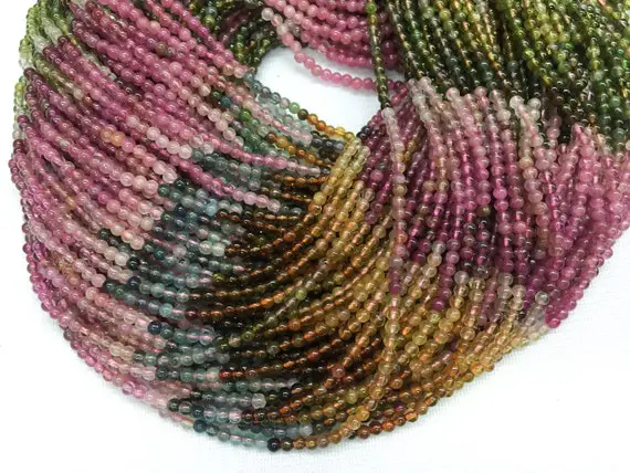 3mm Natural Tourmaline Small Beads - Multi Color Gemstone Tiny Spacer Beads - Genuine Tourmaline Stopping Beads - Jewelry Making Supplies