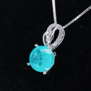 Shop Tourmaline Pendants! Sterling Silver Round Paraiba Necklace – 8 mm  2 CT Blue Gemstone Pendant  Paraiba Tourmaline Necklace #009 | Natural genuine Tourmaline pendants. Buy crystal jewelry, handmade handcrafted artisan jewelry for women.  Unique handmade gift ideas. #jewelry #beadedpendants #beadedjewelry #gift #shopping #handmadejewelry #fashion #style #product #pendants #affiliate #ad