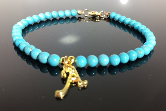 Turquoise Bracelet,turquoise Gemstone Bracelet, Turquoise Birthstone Bracelet, Initial Bracelet, Personalized Bracelet