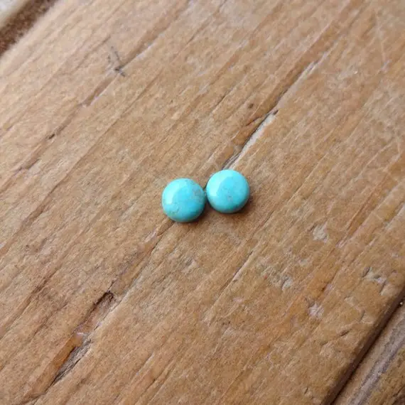Pair Turquoise Round Cabochons 5x3mm