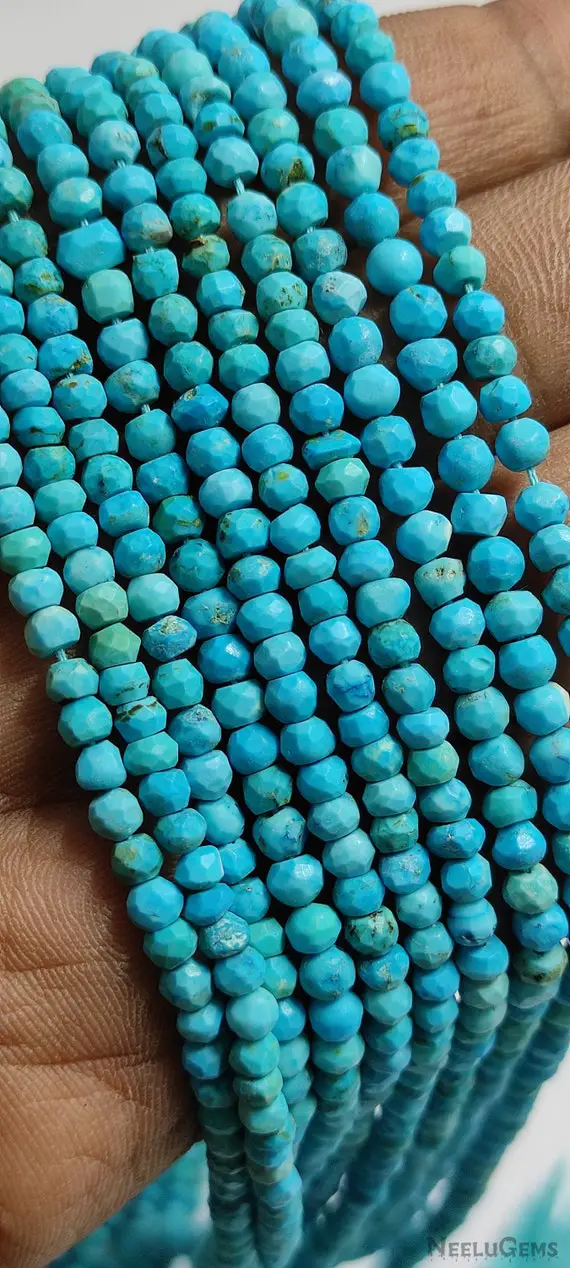 Natural Blue Turquoise Faceted Rondelle Shape Gemstone Beads,turquoise Micro Cut Faceted Beads,turquoise Beads For Jewelry Making Designs