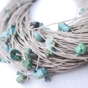 Turquoise Multi Strand Necklace Fiber Jewelry Chunky Azure Natural Turquoise Teal Blue Green Mint Eco Style Jewelry Beach Summer Fashion | Natural genuine Gemstone necklaces. Buy crystal jewelry, handmade handcrafted artisan jewelry for women.  Unique handmade gift ideas. #jewelry #beadednecklaces #beadedjewelry #gift #shopping #handmadejewelry #fashion #style #product #necklaces #affiliate #ad