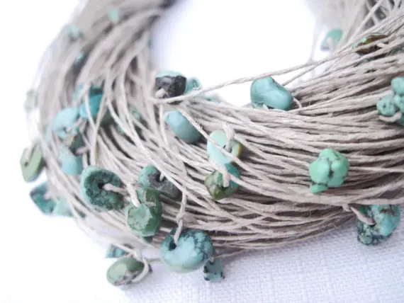 Turquoise Multi Strand Necklace Fiber Jewelry Chunky Azure Natural Turquoise Teal Blue Green Mint Eco Style Jewelry Beach Summer Fashion