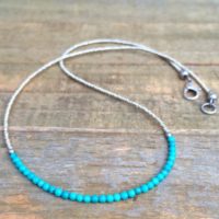 Tiny Turquoise Necklace, Turquoise Silver Layering Necklace, Minimalist Silver Necklace, Tiny Beaded Necklace, Silver Bead Jewelry | Natural genuine Gemstone jewelry. Buy crystal jewelry, handmade handcrafted artisan jewelry for women.  Unique handmade gift ideas. #jewelry #beadedjewelry #beadedjewelry #gift #shopping #handmadejewelry #fashion #style #product #jewelry #affiliate #ad