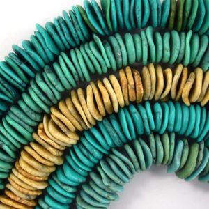 Shop Turquoise Bead Shapes! 10mm – 18mm Graduated Turquoise Disc Button Beads 16" Brown Blue L Green M Green D Green | Natural genuine other-shape Turquoise beads for beading and jewelry making.  #jewelry #beads #beadedjewelry #diyjewelry #jewelrymaking #beadstore #beading #affiliate #ad