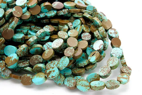 Natural Turquoise Beads, Genuine Turquoise Smooth Flat Oval Loose Gemstone Beads - 3mm X 8mm X 10mm - Pgs213