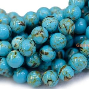 Shop Turquoise Round Beads! 15.5" 8mm Turquoise Beads With Shell Inlay blue color round beads, shell mix turquoise powder, blue gemstone, semi-precious stone, XGTO | Natural genuine round Turquoise beads for beading and jewelry making.  #jewelry #beads #beadedjewelry #diyjewelry #jewelrymaking #beadstore #beading #affiliate #ad