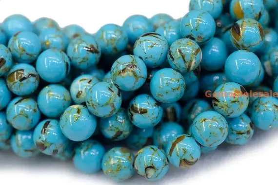 15.5" 8mm Turquoise Beads With Shell Inlay Blue Color Round Beads, Shell Mix Turquoise Powder, Blue Gemstone, Semi-precious Stone, Xgto