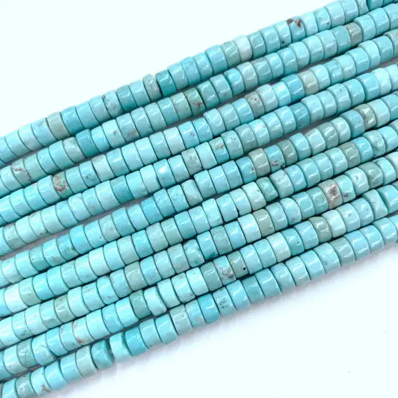 Blue Turquoise Heishi Round Beads 6mm, Turquoise Cylinder Beads, Turquoise Spacer Beads, Turquoise Tube Beads, Blue Gemstone Seed Beads