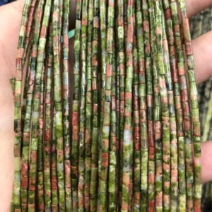 Shop Unakite Bead Shapes! 2x4mm Unakite Tube Beads, Natural Gemstone Beads, Spacer Stone Beads For Jewelry Making 15'' | Natural genuine other-shape Unakite beads for beading and jewelry making.  #jewelry #beads #beadedjewelry #diyjewelry #jewelrymaking #beadstore #beading #affiliate #ad