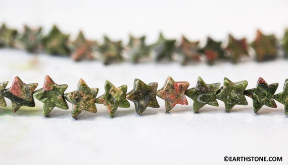 M/ Unakite 10mm/ 12mm Star Beads 6" Strand Natural Pink And Green Gemstone Cute Star Shape For Crafts For All Jewelry Making