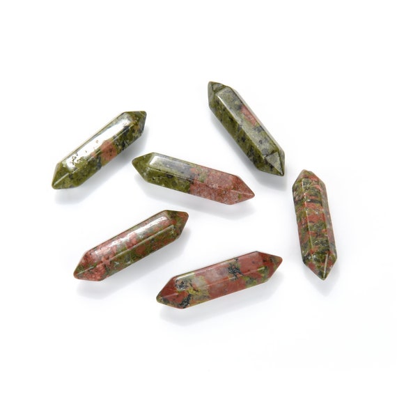 4pcs Natural Unakite Double Point Healing Gemstone Crystal Wand Bullet Shape Spike Pendant Drop Bead For Women Men Girl Charm Jewelry Making