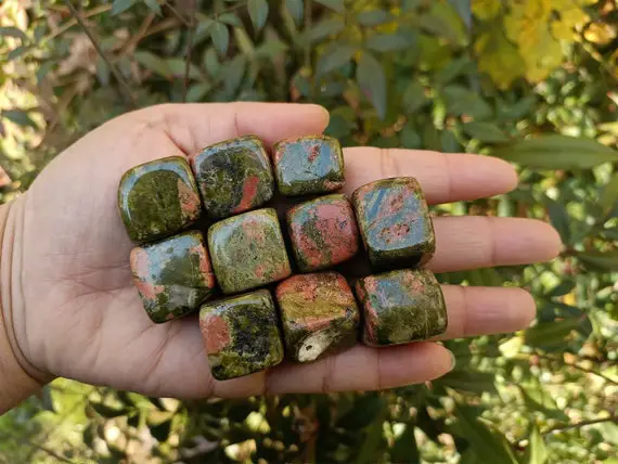 Unakite Tumbled Stone Cube Shaped