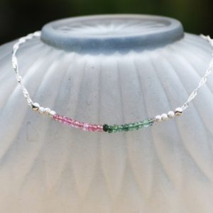Shop Watermelon Tourmaline Necklaces! Natural Watermelon Tourmaline Necklace Sterling Silver 925 , October Birthstone , CLEARANCE | Natural genuine Watermelon Tourmaline necklaces. Buy crystal jewelry, handmade handcrafted artisan jewelry for women.  Unique handmade gift ideas. #jewelry #beadednecklaces #beadedjewelry #gift #shopping #handmadejewelry #fashion #style #product #necklaces #affiliate #ad