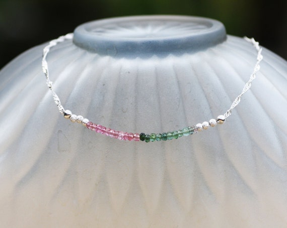 Natural Watermelon Tourmaline Necklace Sterling Silver 925 , October Birthstone , Clearance