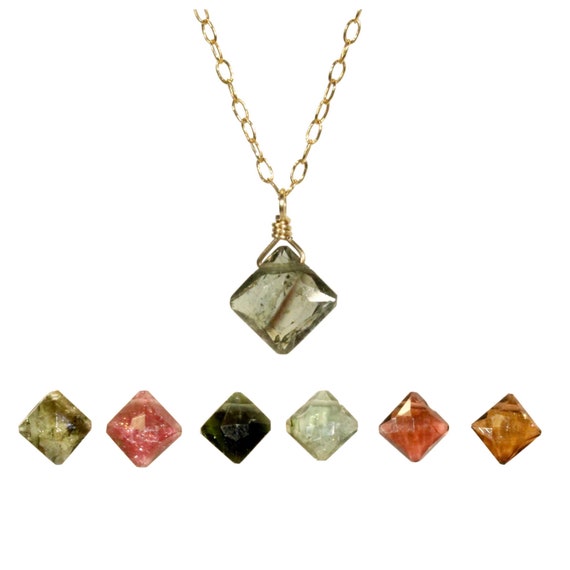 Tourmaline Necklace, Dainty Necklace, Energy Healing Crystal, Chakra Jewelry, Watermelon Tourmaline Pendant, 14k Gold Filled Chain,