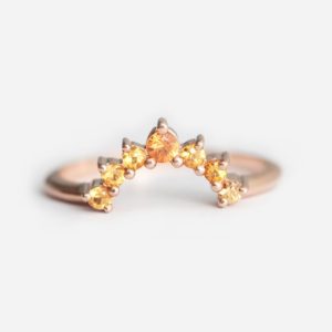 Orange Sapphire Ring, Yellow Sapphire Ring, Yellow Diamond Ring, Gold Stacking Band, Rose Gold Wedding Ring With Sapphires | Natural genuine Yellow Sapphire jewelry. Buy handcrafted artisan wedding jewelry.  Unique handmade bridal jewelry gift ideas. #jewelry #beadedjewelry #gift #crystaljewelry #shopping #handmadejewelry #wedding #bridal #jewelry #affiliate #ad