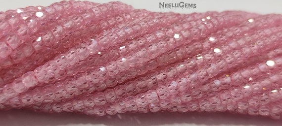 Aaa+ Quality Pink Zircon Micro Cut Rondelle Faceted Gemstone Beads,3 Mm Zircon Beads,15" Pink Cubic Zirconia Beads For Handmade Jewelry