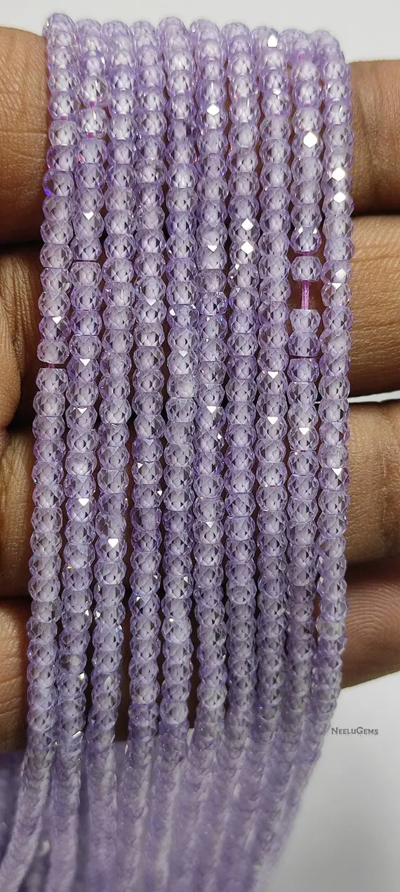 Aaa+ Quality Purple Zircon Micro Cut Rondelle Faceted Gemstone Beads,3 Mm Zircon Beads,15" Purple Cubic Zirconia Beads For Handmade Jewelry