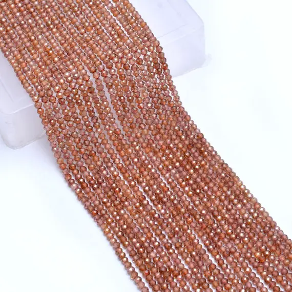Natural Red Zircon Rondelle 3mm-4mm Micro Faceted Beads | 13" Strand | Aaa+ Red Zircon Semi Precious Gemstone Loose Beads For Jewelry Making