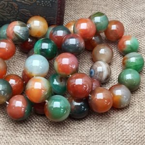 Shop Agate Bracelets! Red Green Round Agate Gemstone Beaded Bracelet Ball Beads Elastic Bracelet 20mm 7.5” | Natural genuine Agate bracelets. Buy crystal jewelry, handmade handcrafted artisan jewelry for women.  Unique handmade gift ideas. #jewelry #beadedbracelets #beadedjewelry #gift #shopping #handmadejewelry #fashion #style #product #bracelets #affiliate #ad