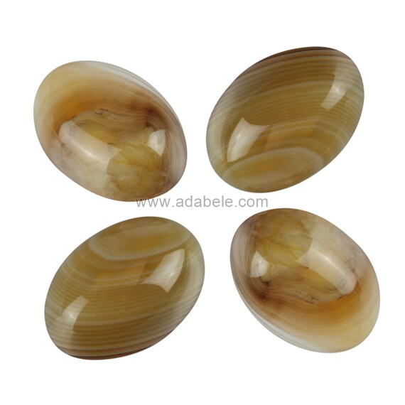 2pcs Aaa Natural Gold Brown Stripe Agate Oval Cabochon Arc Bottom  Gemstone Beads 20x15mm #gn27