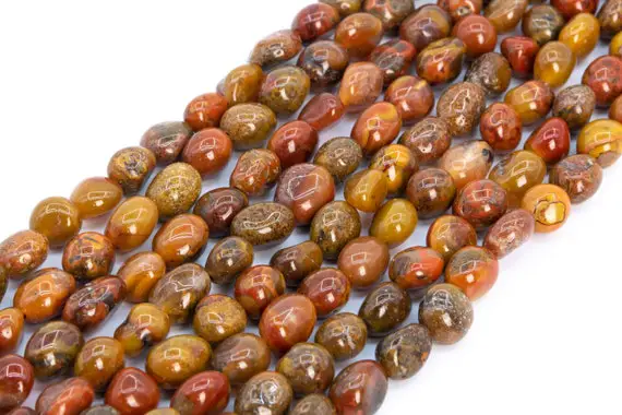 Genuine Natural Ocean Fossil Agate Loose Beads Yellow Red Pebble Nugget Shape 7-9mm