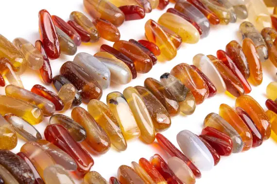 Genuine Natural Orange Red Agate Loose Beads Stick Pebble Chip 12-24x3-5mm