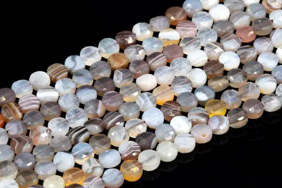 Genuine Natural Botswana Agate Loose Beads Grade Aa Faceted Flat Round Button Shape 4mm