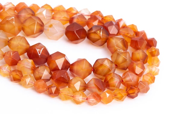 Genuine Natural Orange Red Agate Loose Beads Star Cut Faceted Shape 5-6mm 7-8mm 9-10mm
