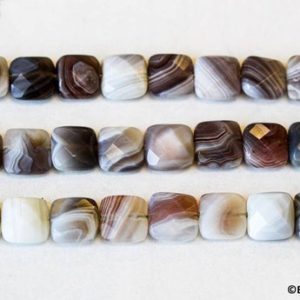 Shop Agate Faceted Beads! M/ Botswana Agate 10x10mm/ 8x8mm Square Cushion Cut Natural striped agate. Gray white brown banded agate. Faceted Square loose beads | Natural genuine faceted Agate beads for beading and jewelry making.  #jewelry #beads #beadedjewelry #diyjewelry #jewelrymaking #beadstore #beading #affiliate #ad