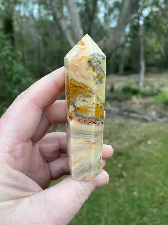 Crazy Lace Agate Crystal Point - Reiki Charged Tower - Powerful Energy - Emotional Stability - Grounding & Protection - Boost Optimism - #1