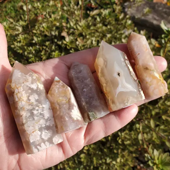 Flower Agate Crystal Stone Polished Points For Growth And Manifesting, Stone Of Personal Growth, Heart And Root Chakra Crystal Stone