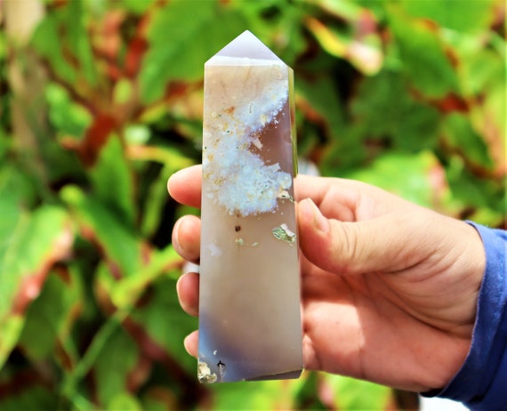 Skip An Atom Agate Crystal Obelisk Tower - 140mm Natural Brown, 4 Faceted Healing Power, Meditation & Spiritual Tool, Unique Gift
