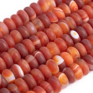 Shop Agate Rondelle Beads! Matte Dark Red Striped Agate Loose Beads Rondelle Shape 8x4mm | Natural genuine rondelle Agate beads for beading and jewelry making.  #jewelry #beads #beadedjewelry #diyjewelry #jewelrymaking #beadstore #beading #affiliate #ad