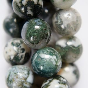 Genuine Tree Agate Beads – Round 12 mm Gemstone Beads – Full Strand 16", 33 beads, A Quality