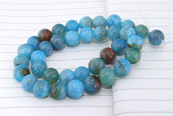 One Full Strand---  Round Dragon Blue Agate Gemstone Beads----10mm ----about 36pieces----14inch Strand