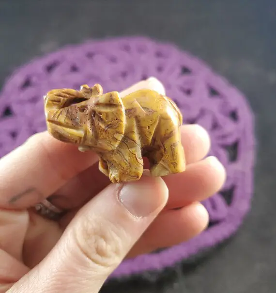 Crazy Lace Agate Elephant Carved Crystal Stones Standing Trunk Up Good Luck Happiness Carving Animal Totem