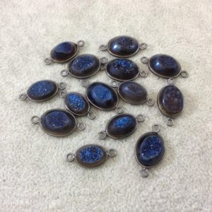 Shop Agate Shapes! Gunmetal Plated Deep Blue Titanium Druzy Agate Freeform Oval Shaped Bezel Connector – Measuring 14-18mm, Approx. – Individual, Random | Natural genuine stones & crystals in various shapes & sizes. Buy raw cut, tumbled, or polished gemstones for making jewelry or crystal healing energy vibration raising reiki stones. #crystals #gemstones #crystalhealing #crystalsandgemstones #energyhealing #affiliate #ad
