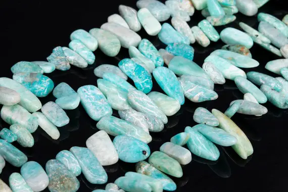 Genuine Natural Amazonite Loose Beads Blue Green Grade Aa Stick Pebble Chip Shape 12-24x3-5mm