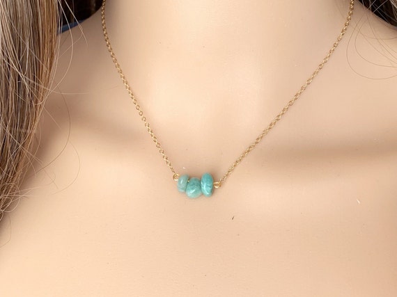 Dainty Blue Gemstone Necklace For Women, Amazonite Necklace Silver, Blue Crystal Necklace Gold Birthday Gift For Mom, Daughter, Sister, Wife