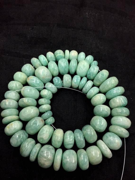 Natural Amazonite Smooth Rondelle Beads Far Size Rondelle Beads Amazonite Gemstone Beads 10 To 12.mm Top Quality 17" Strand Rare Beads
