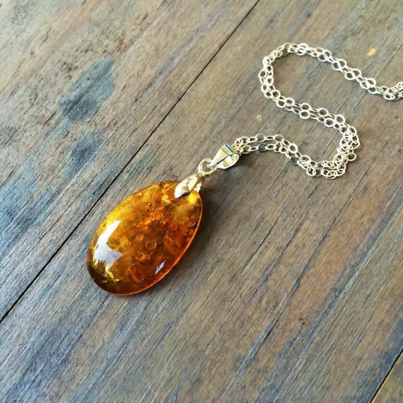 Sale Natural Baltic Amber Pendant Necklace Sterling Silver.