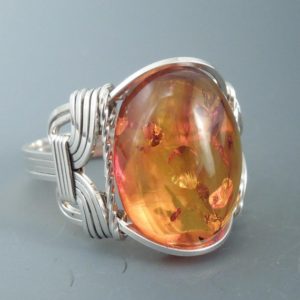 Baltic Amber Sterling Silver Wire Wrapped Cabochon Ring | Natural genuine Gemstone rings, simple unique handcrafted gemstone rings. #rings #jewelry #shopping #gift #handmade #fashion #style #affiliate #ad